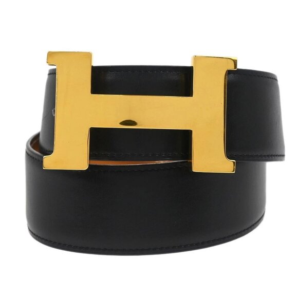 Hermes Black Box Calf Constance Reversible Belt #85 Small Good ◯Y 20